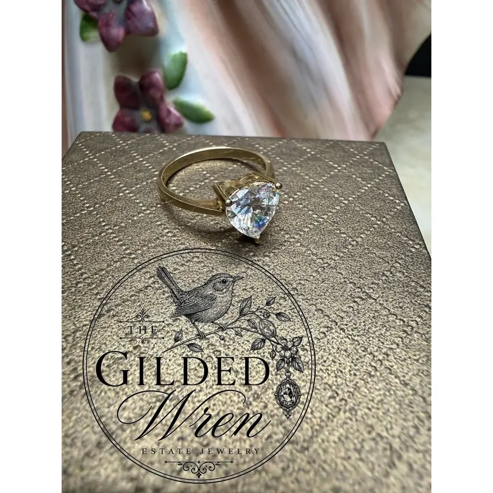 14K Gold Heart Cut Simulated Diamond CZ Solitaire Engagement Ring Size 5.75